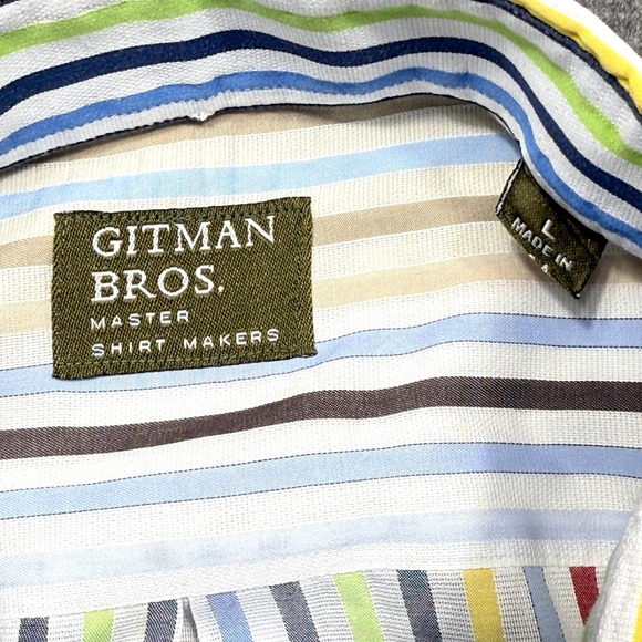 Gitman Bros Shirt Mens Large White Multi Fun Stripe Long Sleeve Button Down USA - Picture 7 of 11